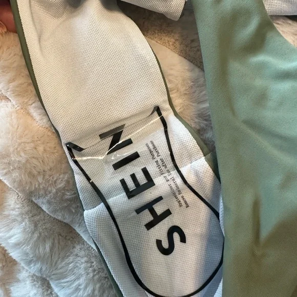 SHEIN New Sage Olive Green Ruffled Tie Bikini Set Off Shoulder - Picture 4 of 5